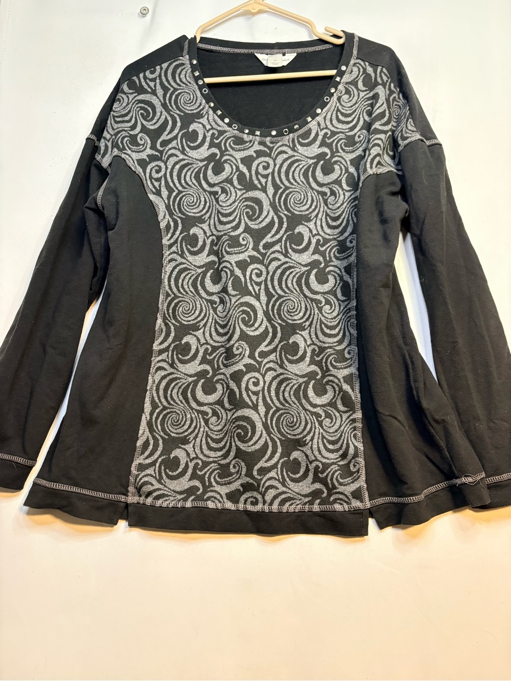 Women’s Black & Gray Swirl Long-Sleeve Top - Color Block- XL Christopher & Banks